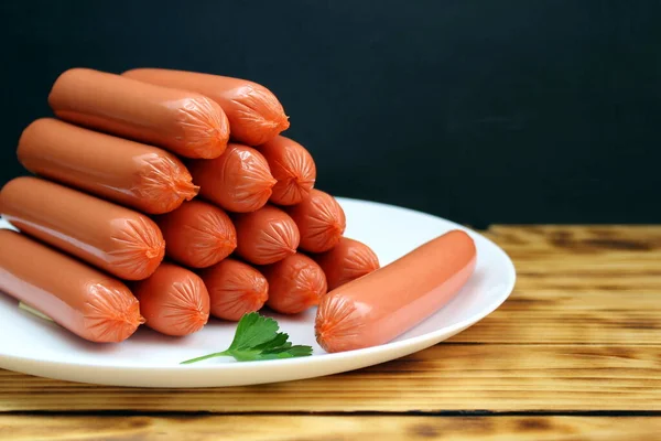 Sausages White Plate Stacked Form Tower — Stock Photo, Image