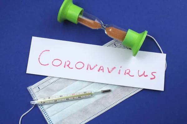 Palabra Escrita Por Medicación Coronavirus Máscara — Foto de Stock