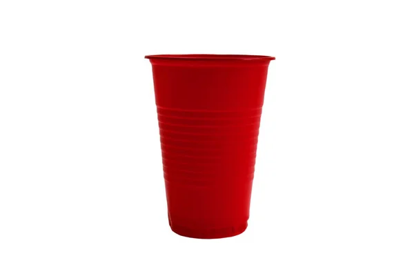 Tazza Plastica Rossa Uno Sfondo Bianco — Foto Stock