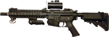 M4 karabina - Ar-15 tüfek bir kırmızı nokta görme, görme koruyucu taktik bir kolu ile. Beyaz bir arka plan üzerinde.