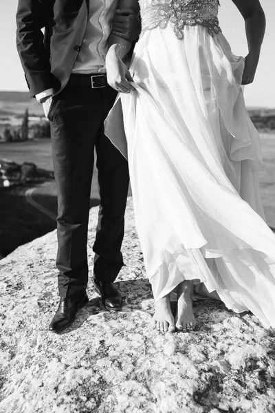 Esküvő Házaspár Ifjú Állva Hegy Lába — Stock Fotó