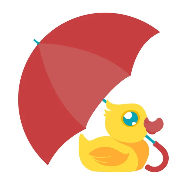 Canard en caoutchouc sous parapluie — Image vectorielle