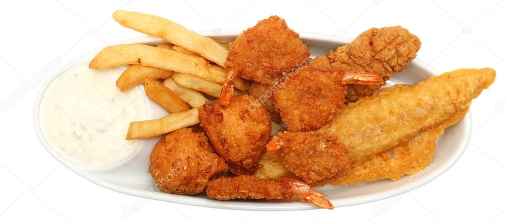 Deep Fried Shrimp, Fish and Chicken