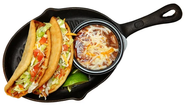 Chalupas and Pinto Beans in Skillet — Stock Photo, Image