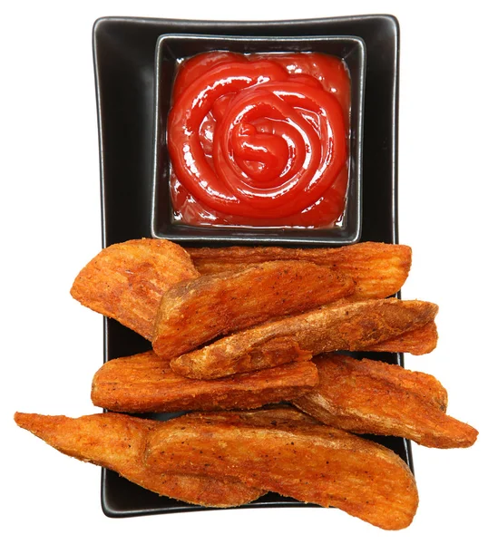 Fried Potato Wedges and Ketchup — Stock Photo, Image