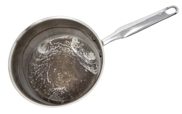 Ruined Sauce Pan Burnt Mineral Deposit Pot Water Boiled Dry — Stock Photo, Image