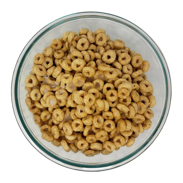 Gluten Free Cereal Bucles Tazón Vidrio Sobre Fondo Blanco — Foto de Stock