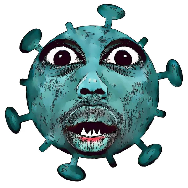 Close Eng Gezicht Van Cartoon Coronaman Virus — Stockfoto