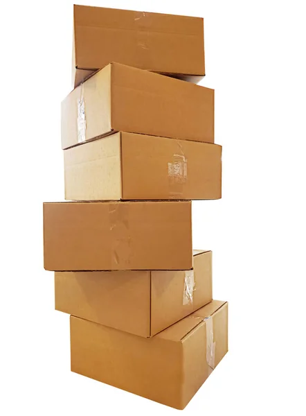 Stack Shipping Boxes Clipping Path White — Stock Photo, Image