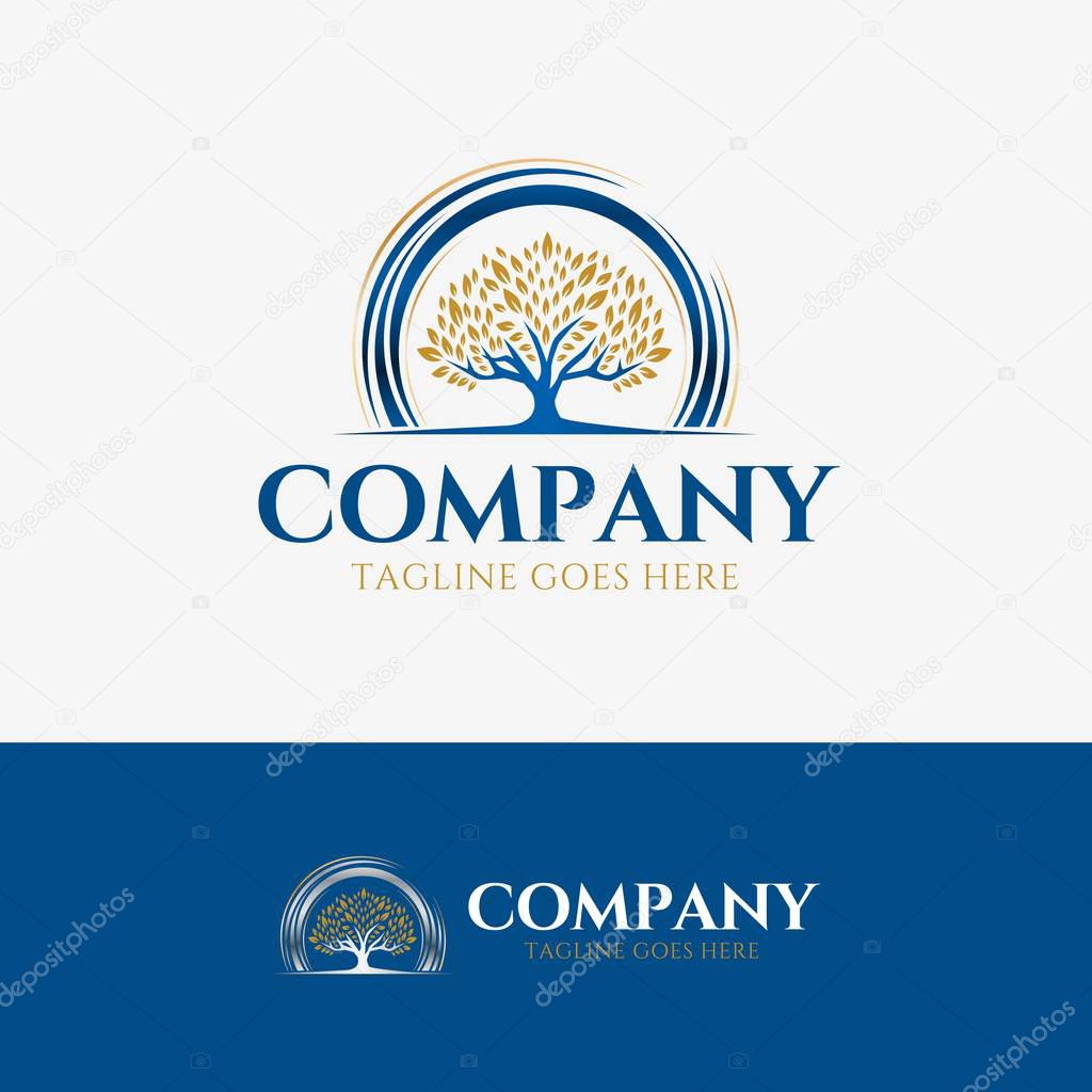 Tree Luxury Logo template element symbol with oak illustration in gold color