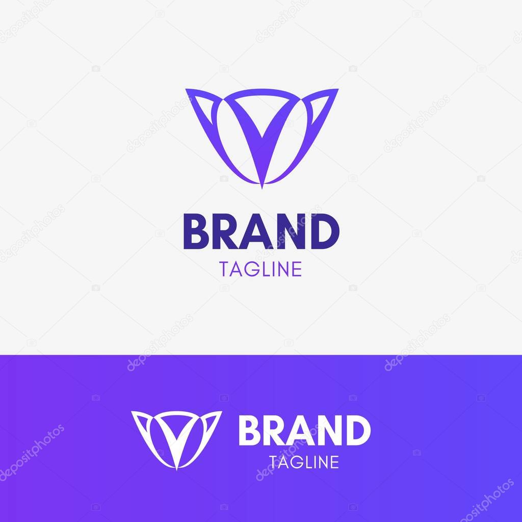 Letter V Victory Logo template element symbol in purple color