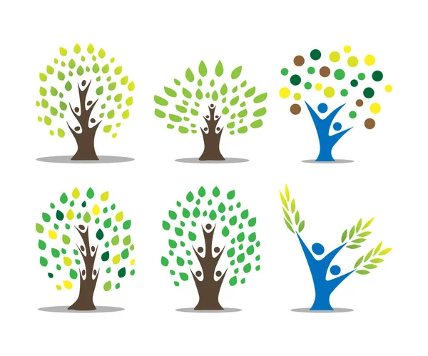 抽象的な木と人々 のロゴのテンプレート — ストックベクタ