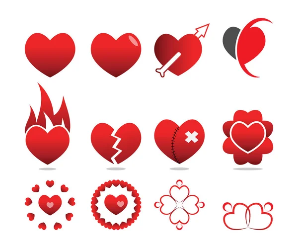 Cuore Rosso Segno Amore Logo Modello Icona — Vettoriale Stock