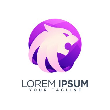 Renkli aslan baş kalkanı soyut logo tasarım şablonu