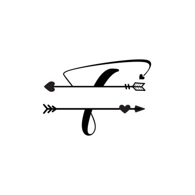 Initial t love monogram split letter vector isolated