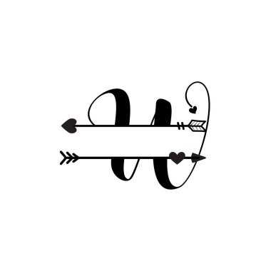 Initial w love monogram split letter vector isolated
