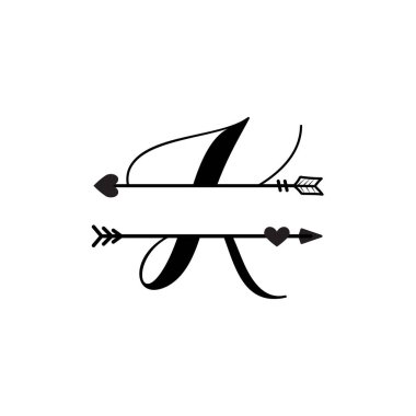 Initial k love monogram split letter vector isolated
