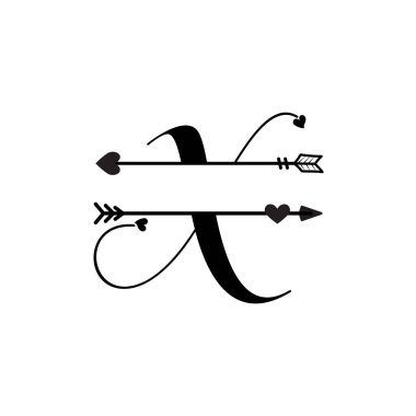 Initial x love monogram split letter vector isolated