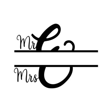 Mr and Mrs monogram split letter initial vector isolated