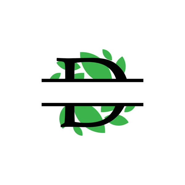 Initiële d groen blad monogram gespleten letter initiële vector geïsoleerd — Stockvector