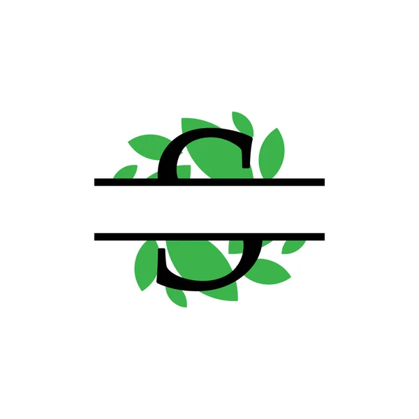 Inicial s hoja verde monograma dividir letra vector inicial aislado — Archivo Imágenes Vectoriales