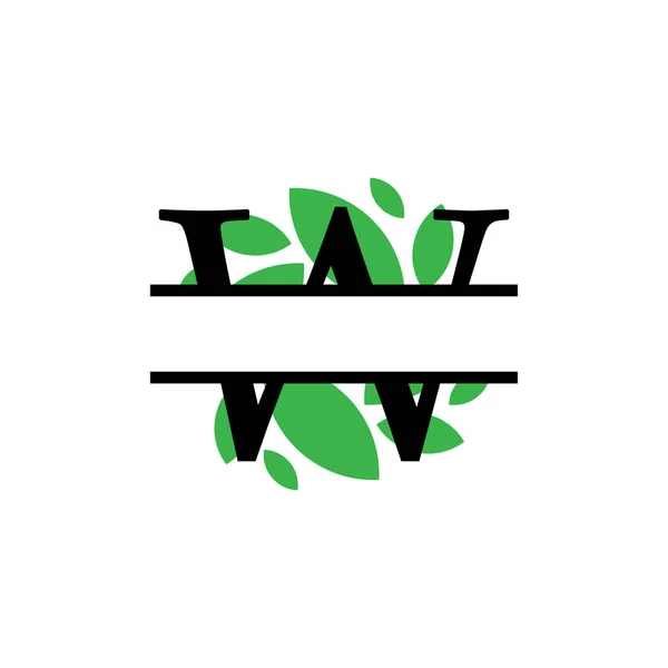Monograma inicial da folha verde w letra dividida vetor inicial isolado —  Vetores de Stock