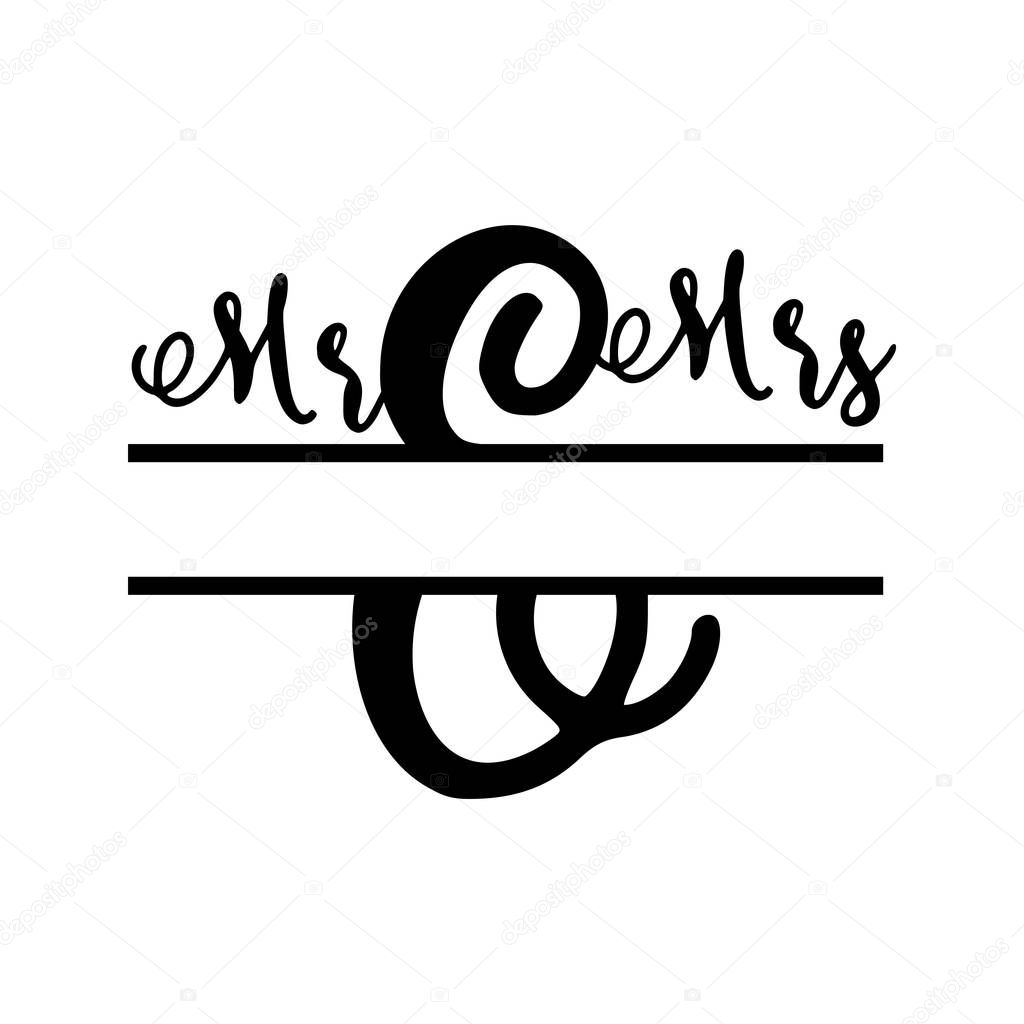 Mr and Mrs monogram split letter initial vector isolated