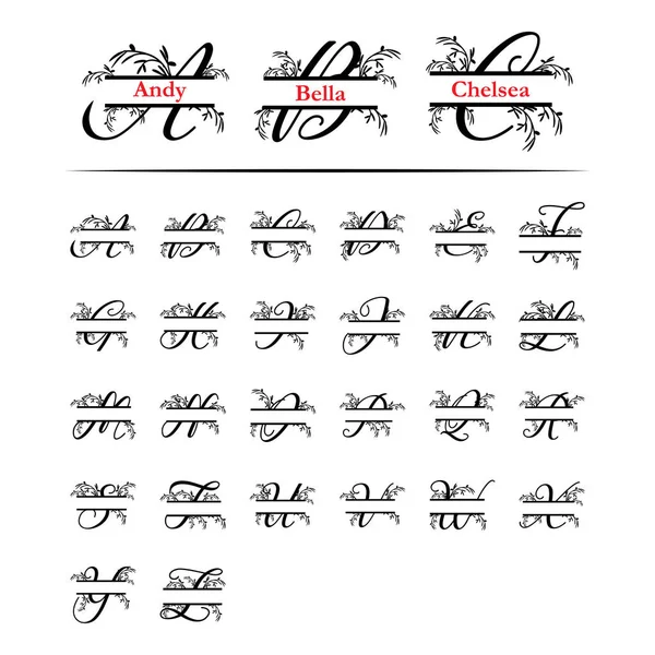 Satz von anfänglichen dekorativen Pflanzenmonogramm geteilter Buchstabenvektor — Stockvektor