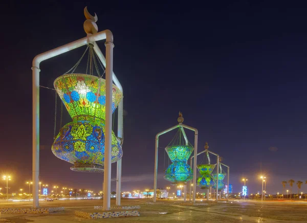 Jeddah Landmark, Islamic Design Monument Patung-patung lampu antik — Stok Foto