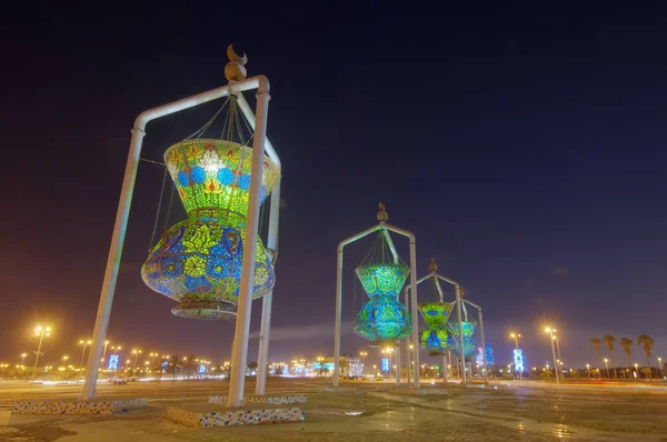 Jeddah Landmark, Islamic Design Monument Patung-patung lampu antik — Stok Foto