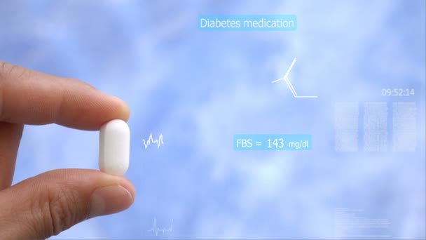 Droga Mão Com Medicina Holograma Fundo Conceito Saudável Tecnologia Futurista — Vídeo de Stock