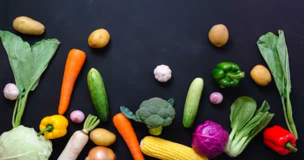 Top View Stop Motion Vegetable Black Background — Stock Video