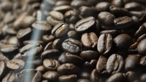 Coffee Beans Smoke Slow Motion — Stock Video