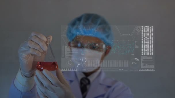 Forskare Testar Laboratory Analyze Blå Dna Sekvens Vetenskaplig Bakgrund Futuristisk — Stockvideo