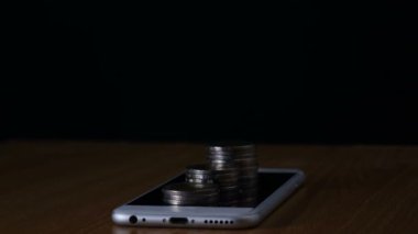 stop motion coin yığınları akıllı telefon, iş büyümesi ve başarı artışı