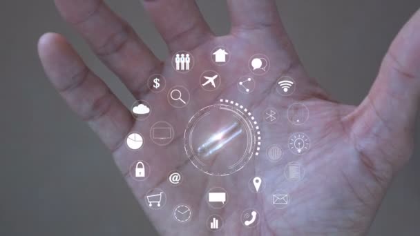 Futuristische Technologie Hand Modern Datahologram Met Persoonlijke Veiligheid Sociale Media — Stockvideo