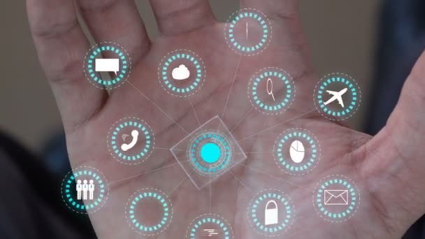 Tecnología Futurista Mano Holograma Datos Moderno Con Seguridad Personal Redes — Vídeos de Stock