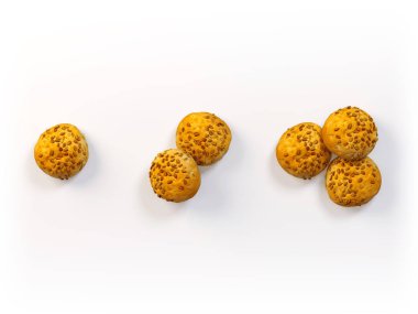 Pişmiş çörekler seti, izole. 3D çizim
