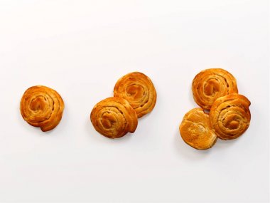 Pişmiş çörekler seti, izole. 3D çizim