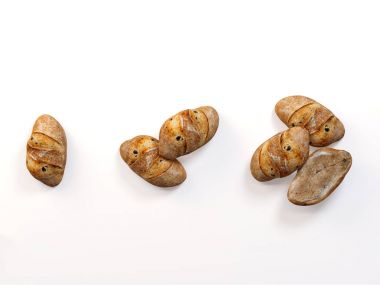 Pişmiş ciabatta ekmeği seti, izole. 3D çizim