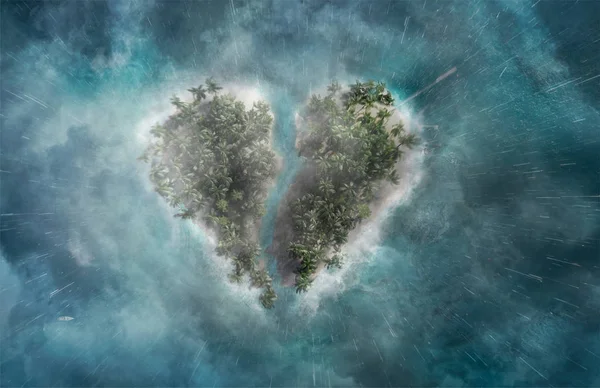 Τροπικό νησί σε σχήμα σπασμένη καρδιά — Φωτογραφία Αρχείου