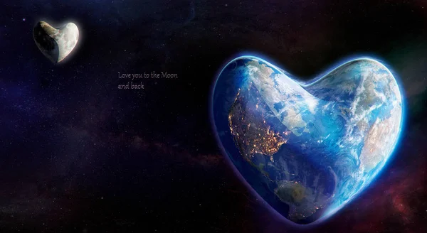 Earth and moon in the shape of heart