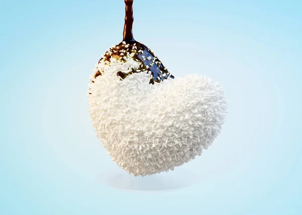 Coração em forma de balas de coco coberto xarope de chocolate, isolado — Fotografia de Stock