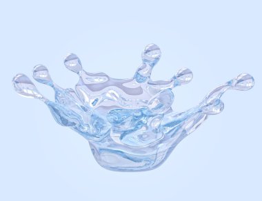 Su sıçrama izole Su damlacıkları ile. 3D çizim