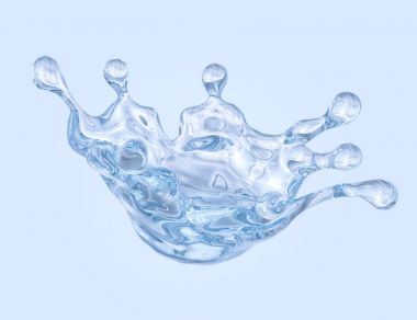 Su sıçrama izole Su damlacıkları ile. 3D çizim