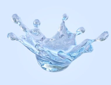 Su sıçrama izole Su damlacıkları ile. 3D çizim