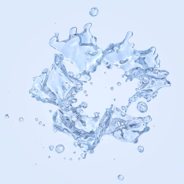 Salpicadura de agua con gotas de agua aisladas. Ilustración 3D —  Fotos de Stock