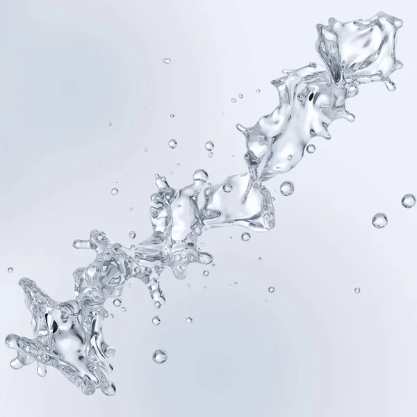 Plusk wody z kropelek wody na białym tle. ilustracja 3D — Zdjęcie stockowe
