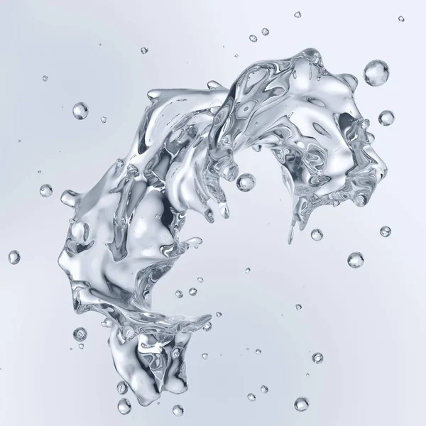 水飞溅与水滴隔绝。3d 插图 — 图库照片