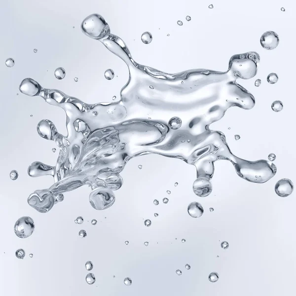 Salpicadura de agua con gotas de agua aisladas. Ilustración 3D — Foto de Stock